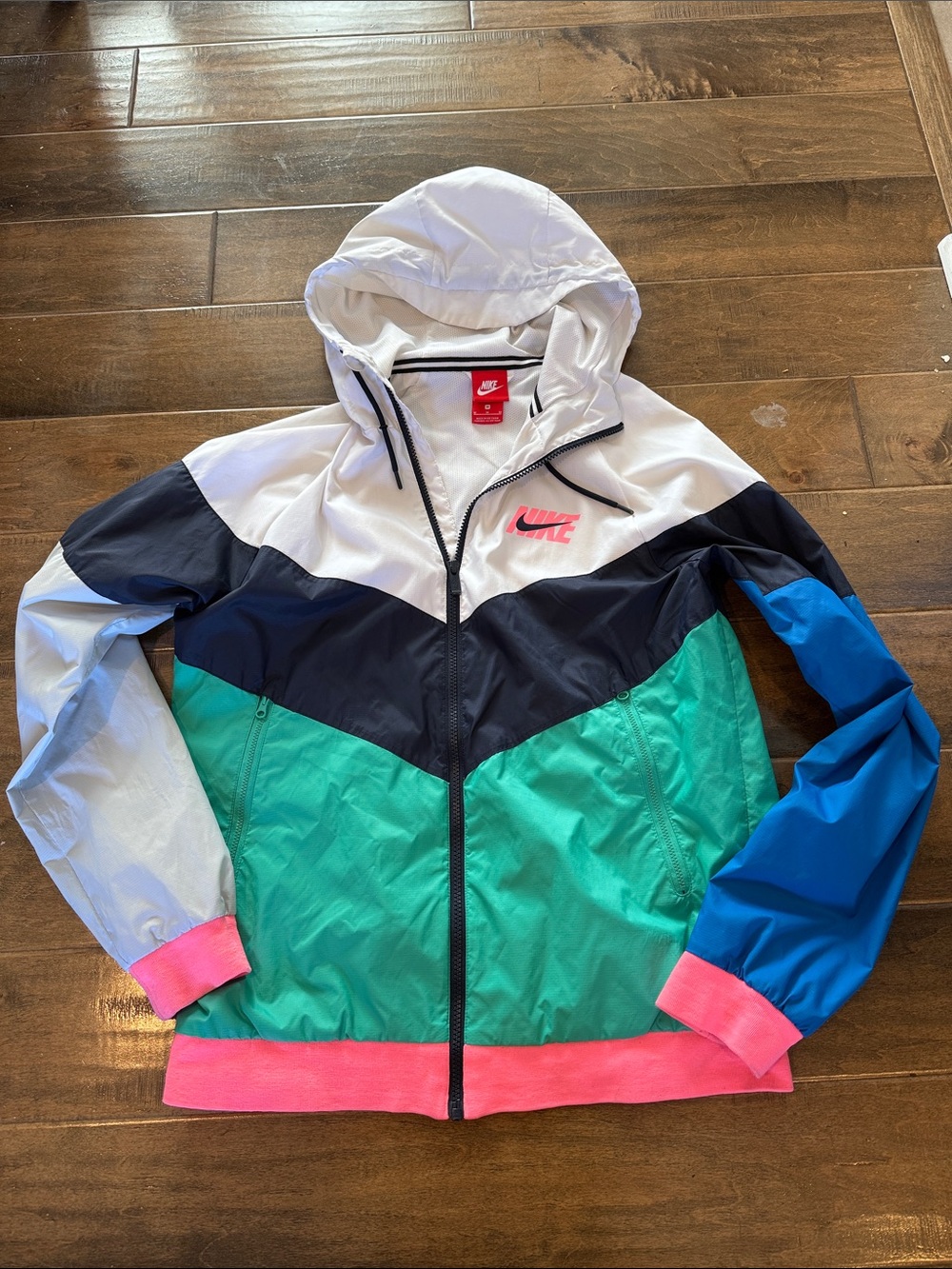 Nike Colorblock Hooded Windbreaker - White, Navy, Teal, Royal Blue & Pink